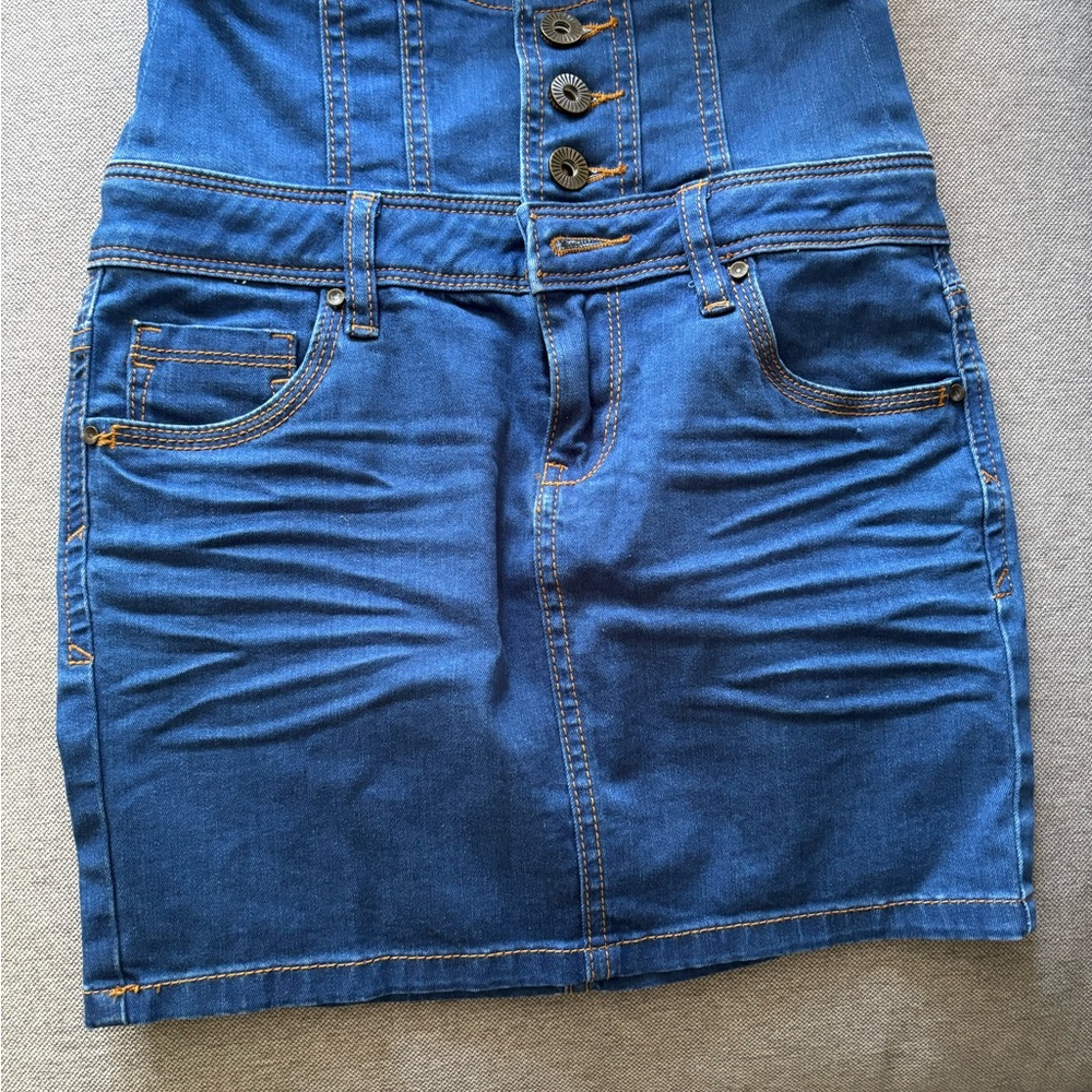 Blue Denim Button-Up High Waist Push-up Short Skirt Size XXS 155/60A